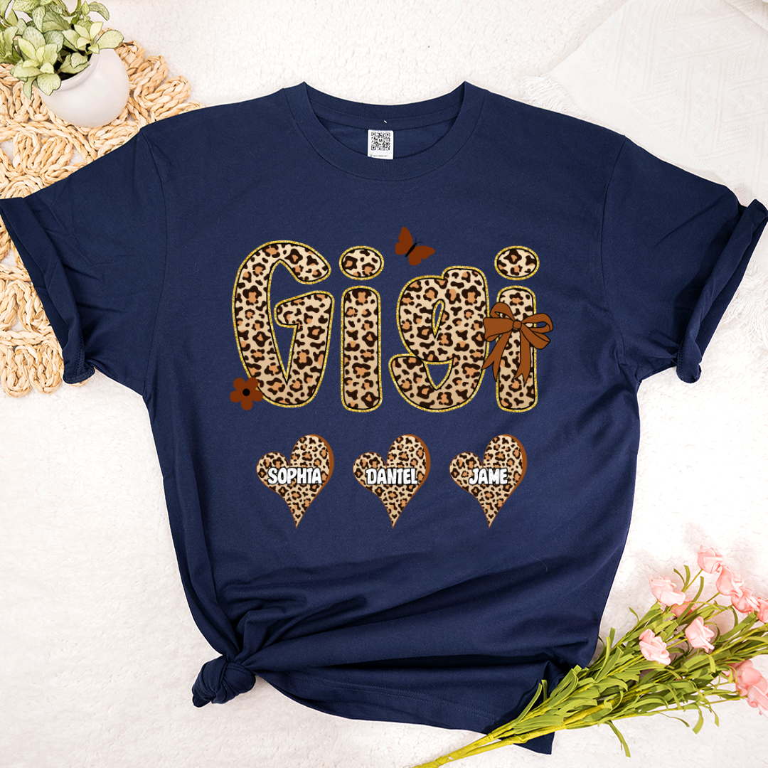 Leopard Heart Gigi Custom Grandma and Grandkids Shirt