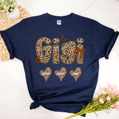 Leopard Heart Gigi Custom Grandma and Grandkids Shirt