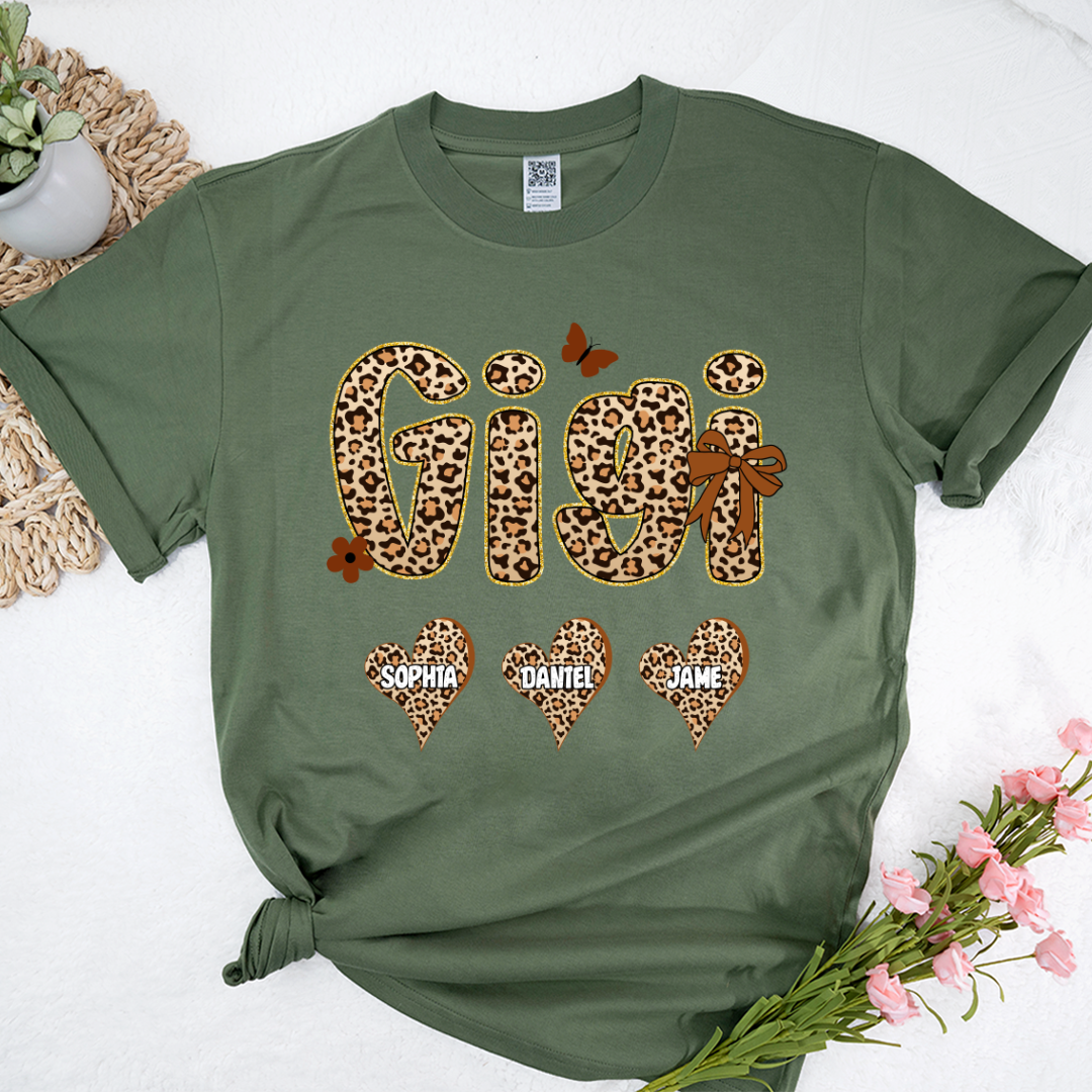 Leopard Heart Gigi Custom Grandma and Grandkids Shirt