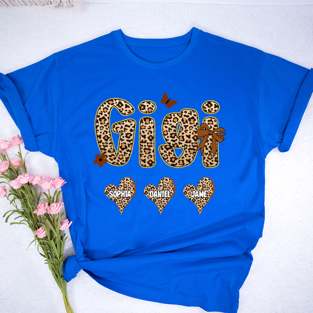 Leopard Heart Gigi Custom Grandma and Grandkids Shirt