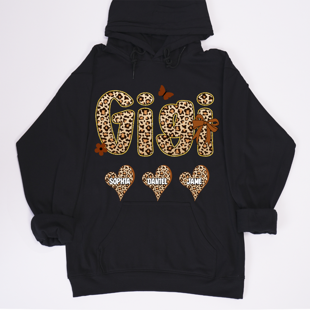 Leopard Heart Gigi Custom Grandma and Grandkids Shirt