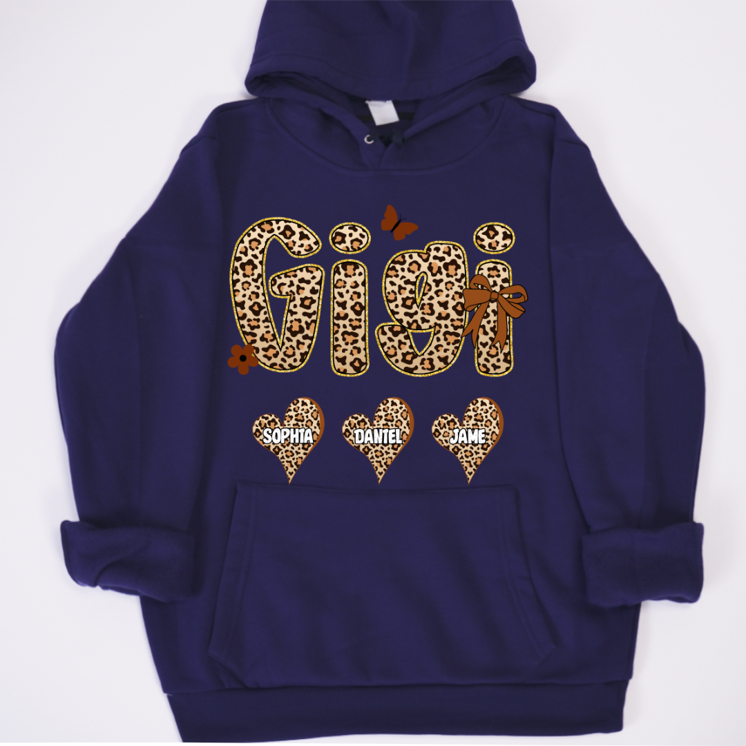 Leopard Heart Gigi Custom Grandma and Grandkids Shirt