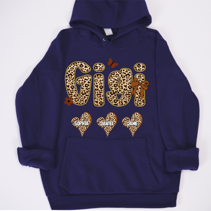Leopard Heart Gigi Custom Grandma and Grandkids Shirt