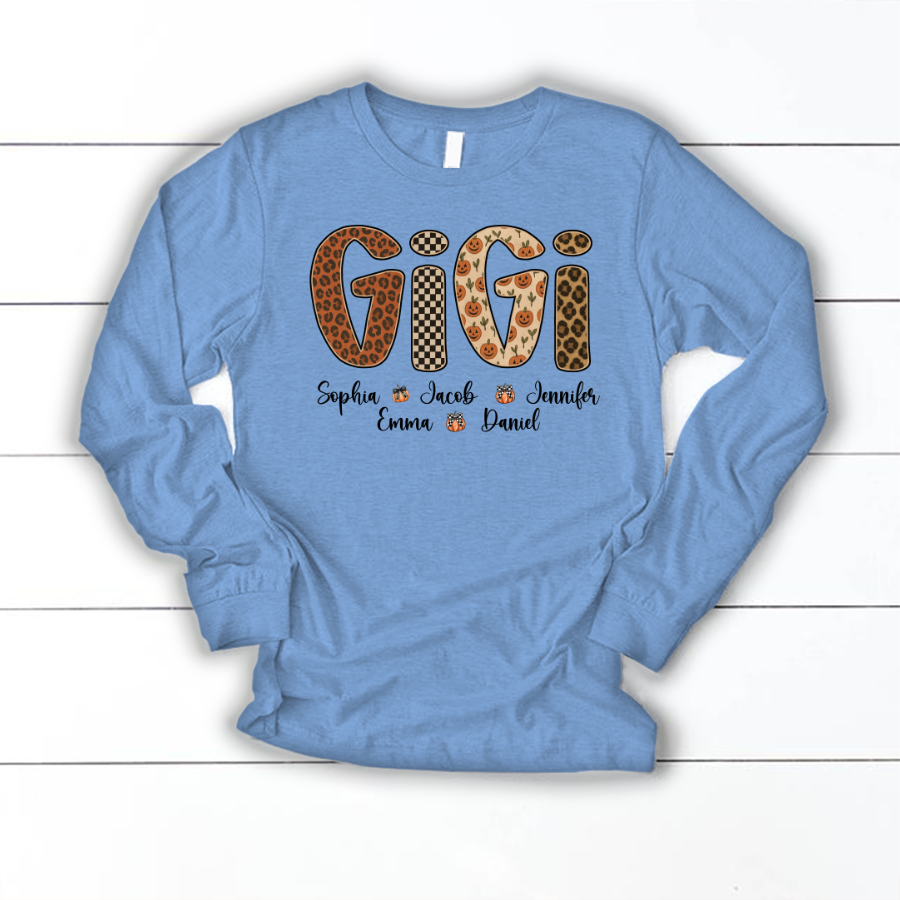 Leopard Pumpkin Mimi Custom Grandma and Grankids Name Shirt