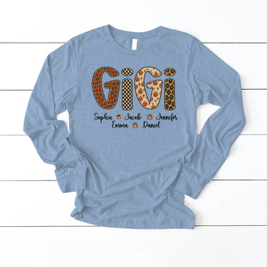 Leopard Pumpkin Mimi Custom Grandma and Grankids Name Shirt