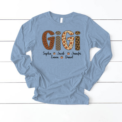 Leopard Pumpkin Mimi Custom Grandma and Grankids Name Shirt