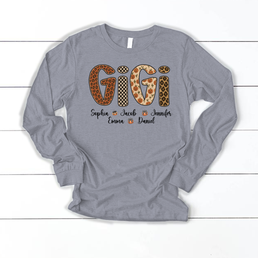 Leopard Pumpkin Mimi Custom Grandma and Grankids Name Shirt