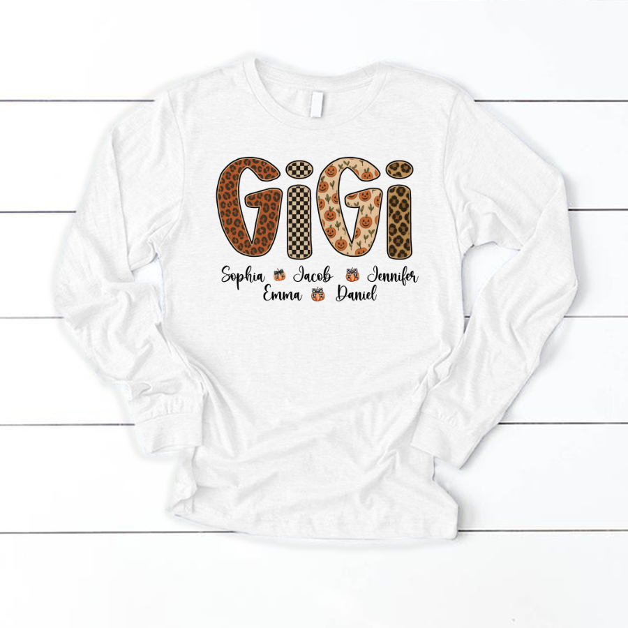 Leopard Pumpkin Mimi Custom Grandma and Grankids Name Shirt