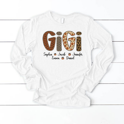 Leopard Pumpkin Mimi Custom Grandma and Grankids Name Shirt