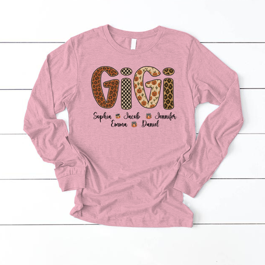 Leopard Pumpkin Mimi Custom Grandma and Grankids Name Shirt