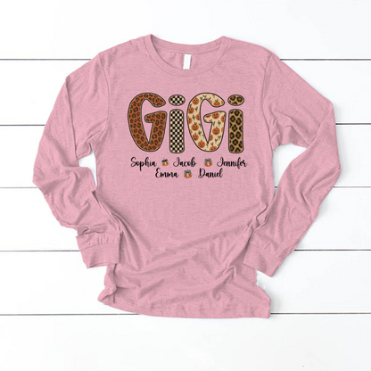 Leopard Pumpkin Mimi Custom Grandma and Grankids Name Shirt