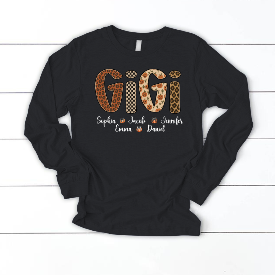 Leopard Pumpkin Mimi Custom Grandma and Grankids Name Shirt