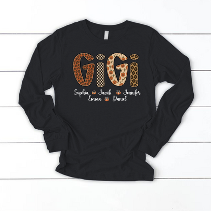 Leopard Pumpkin Mimi Custom Grandma and Grankids Name Shirt