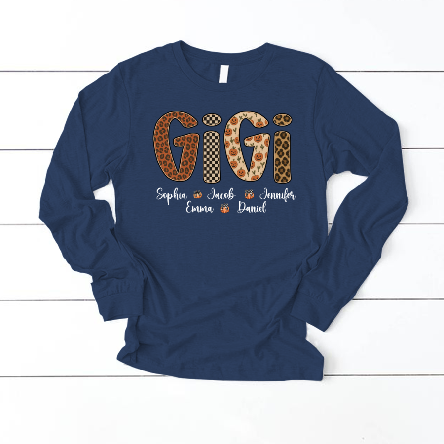 Leopard Pumpkin Mimi Custom Grandma and Grankids Name Shirt