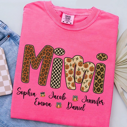 Leopard Pumpkin Mimi Custom Grandma and Grankids Name Shirt