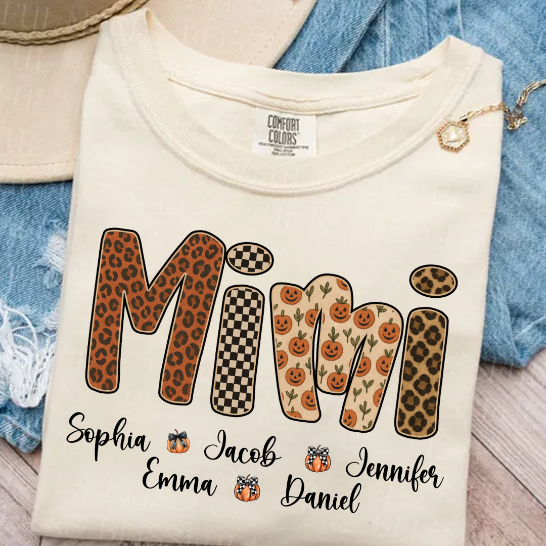 Leopard Pumpkin Mimi Custom Grandma and Grankids Name Shirt