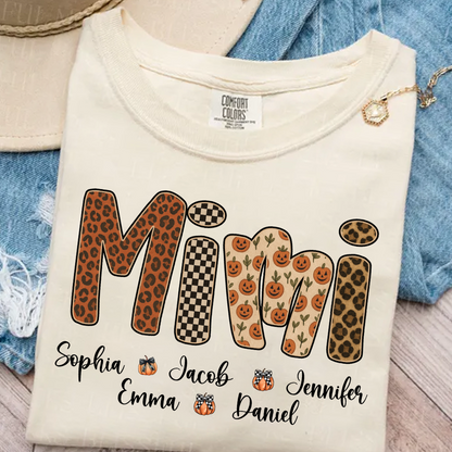 Leopard Pumpkin Mimi Custom Grandma and Grankids Name Shirt