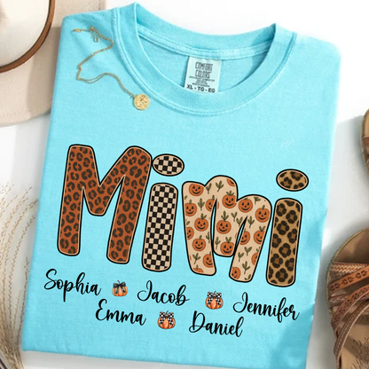 Leopard Pumpkin Mimi Custom Grandma and Grankids Name Shirt