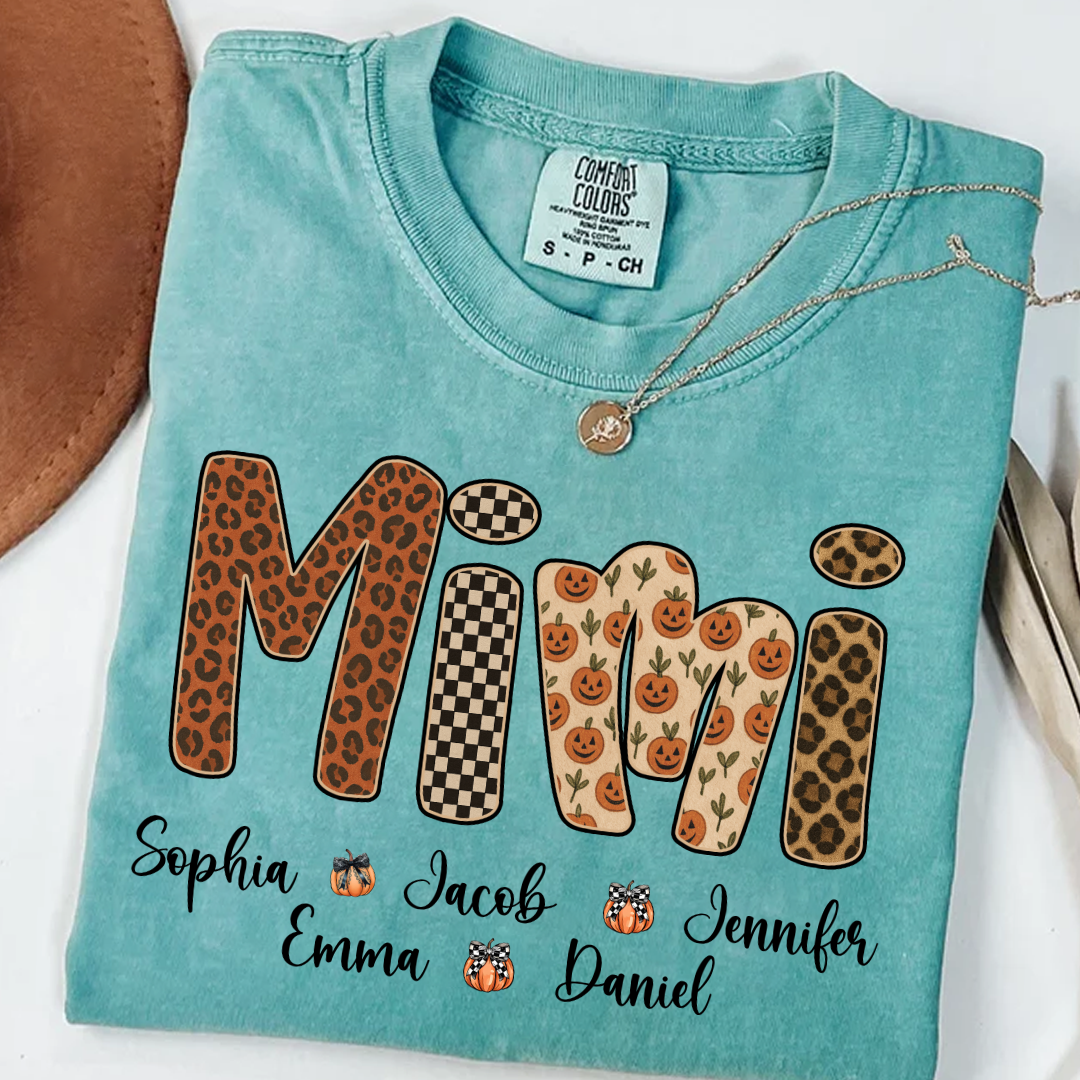 Leopard Pumpkin Mimi Custom Grandma and Grankids Name Shirt