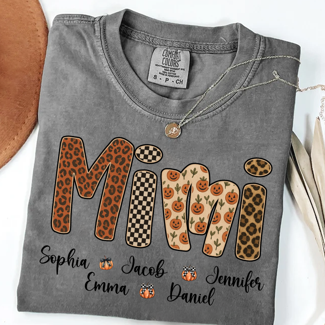 Leopard Pumpkin Mimi Custom Grandma and Grankids Name Shirt