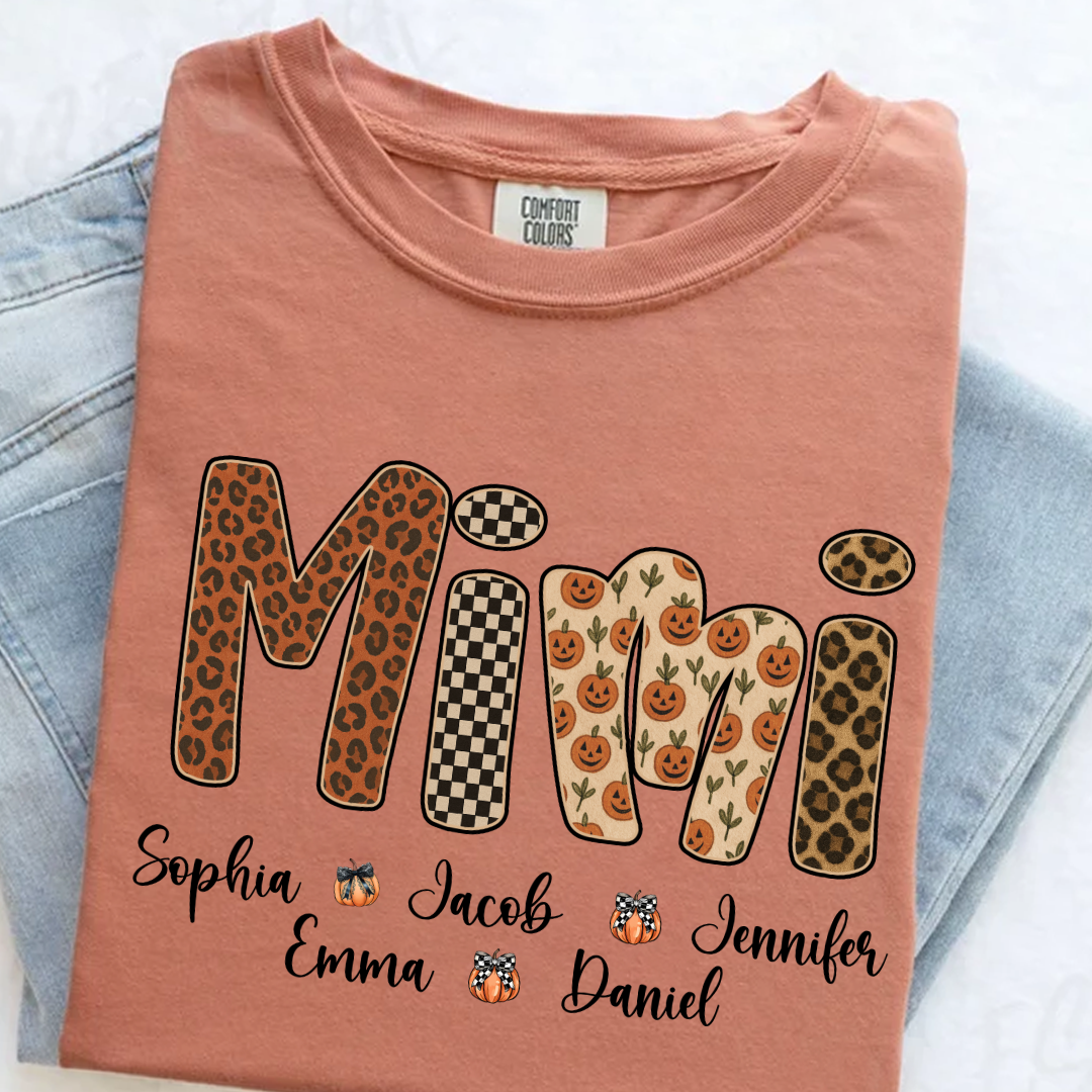 Leopard Pumpkin Mimi Custom Grandma and Grankids Name Shirt