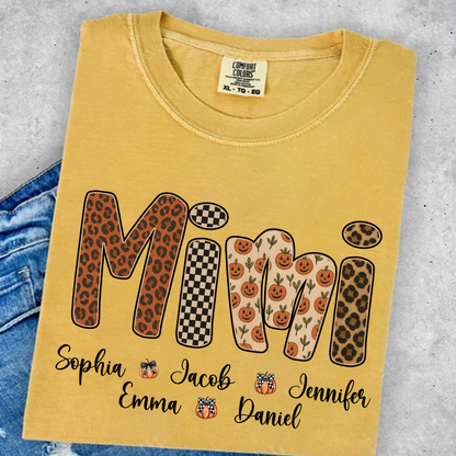 Leopard Pumpkin Mimi Custom Grandma and Grankids Name Shirt