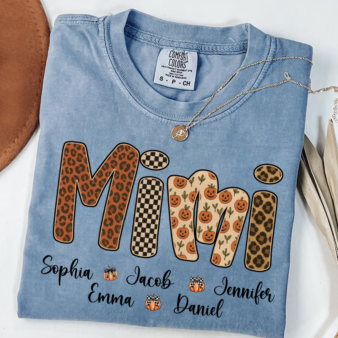 Leopard Pumpkin Mimi Custom Grandma and Grankids Name Shirt