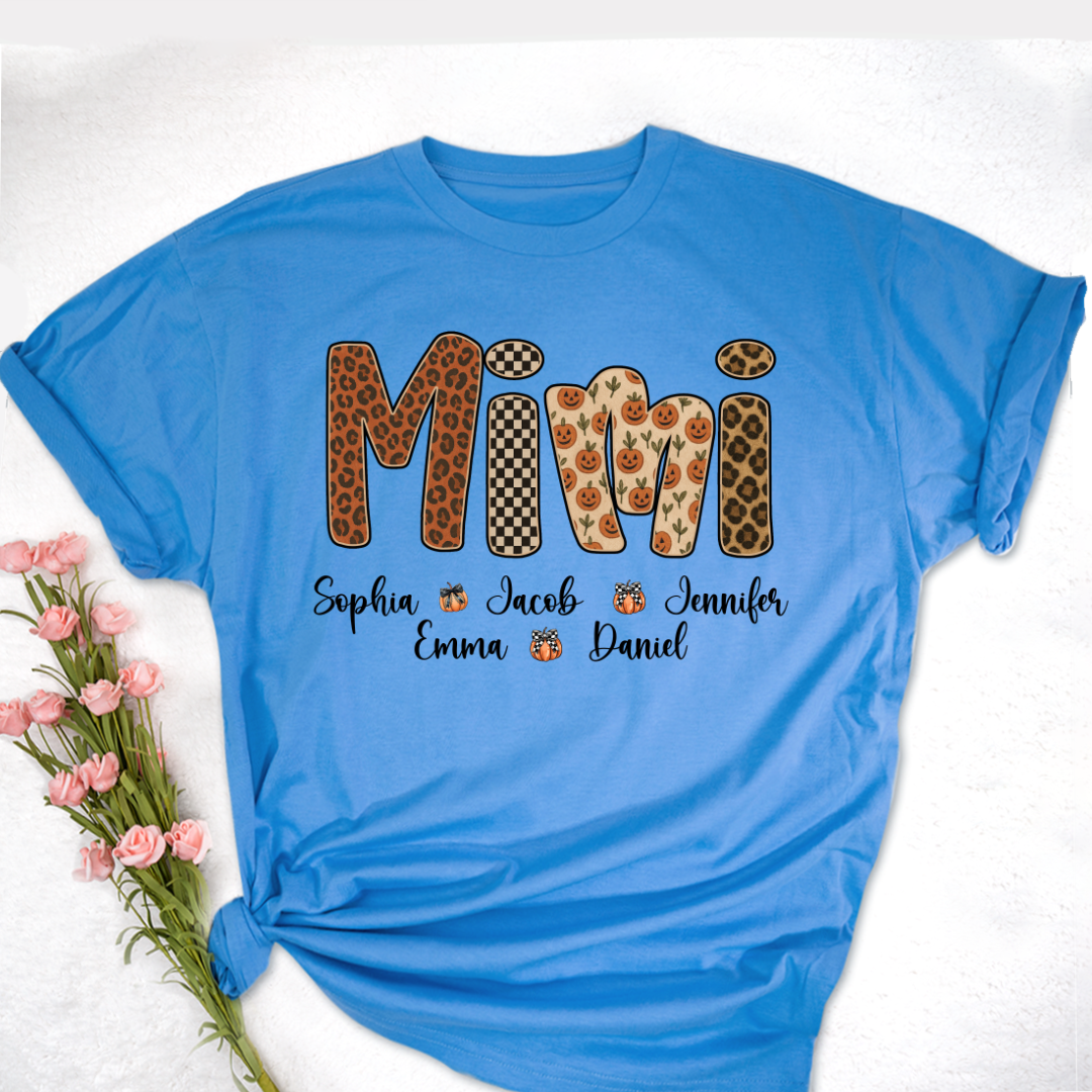 Leopard Pumpkin Mimi Custom Grandma and Grankids Name Shirt
