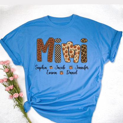Leopard Pumpkin Mimi Custom Grandma and Grankids Name Shirt