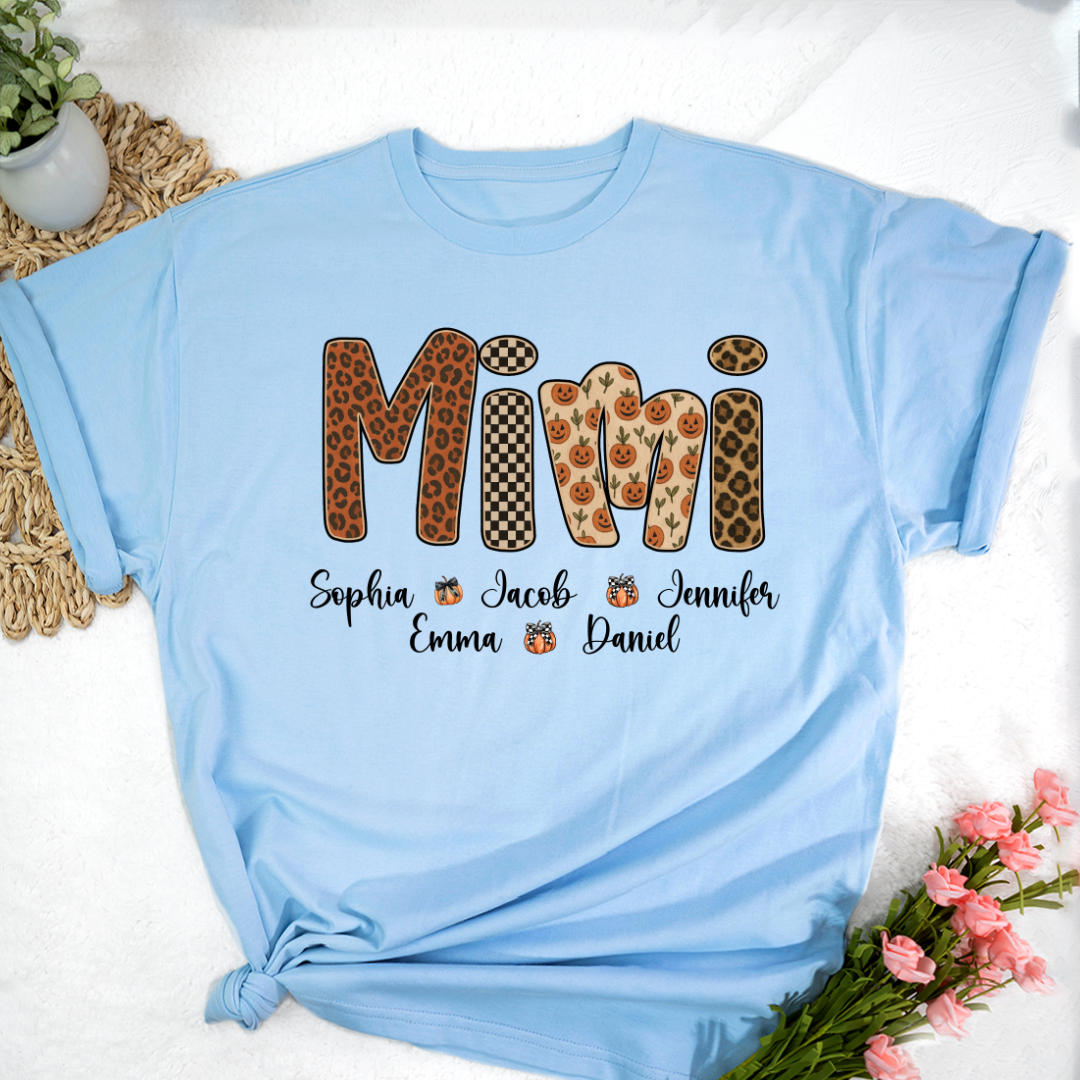 Leopard Pumpkin Mimi Custom Grandma and Grankids Name Shirt