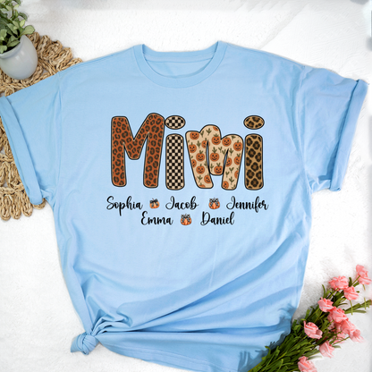 Leopard Pumpkin Mimi Custom Grandma and Grankids Name Shirt