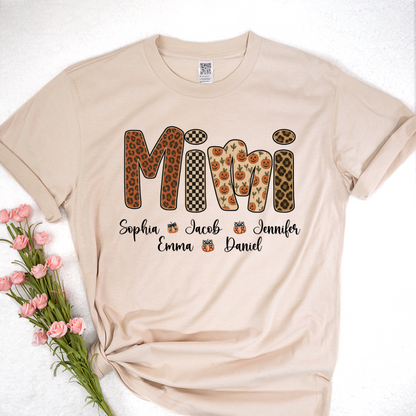 Leopard Pumpkin Mimi Custom Grandma and Grankids Name Shirt
