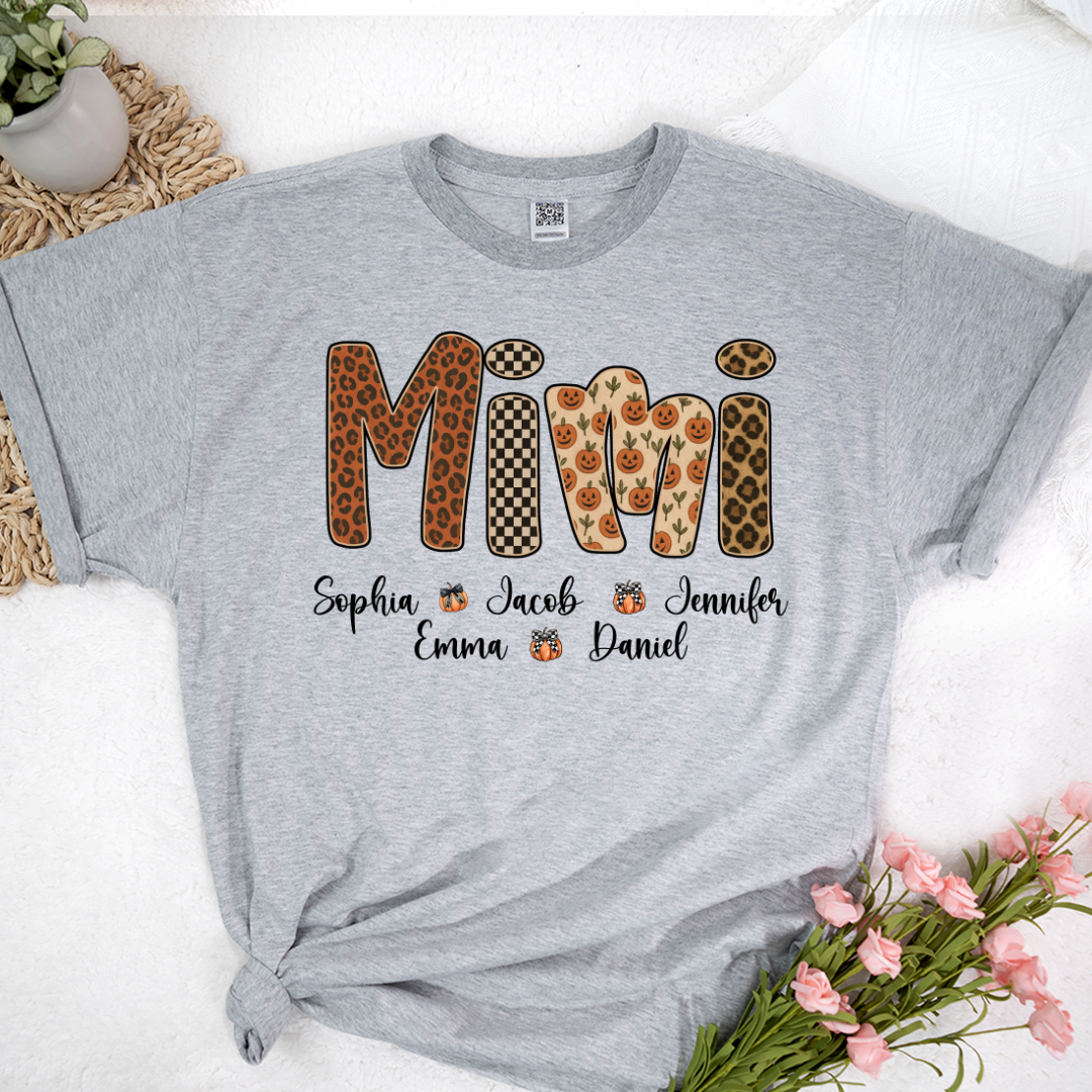 Leopard Pumpkin Mimi Custom Grandma and Grankids Name Shirt