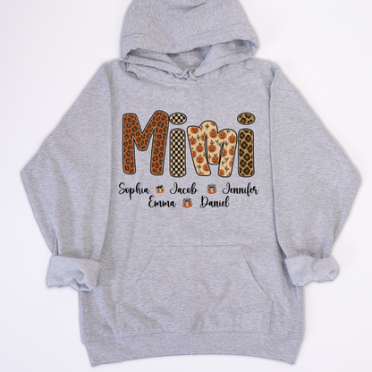 Leopard Pumpkin Mimi Custom Grandma and Grankids Name Shirt