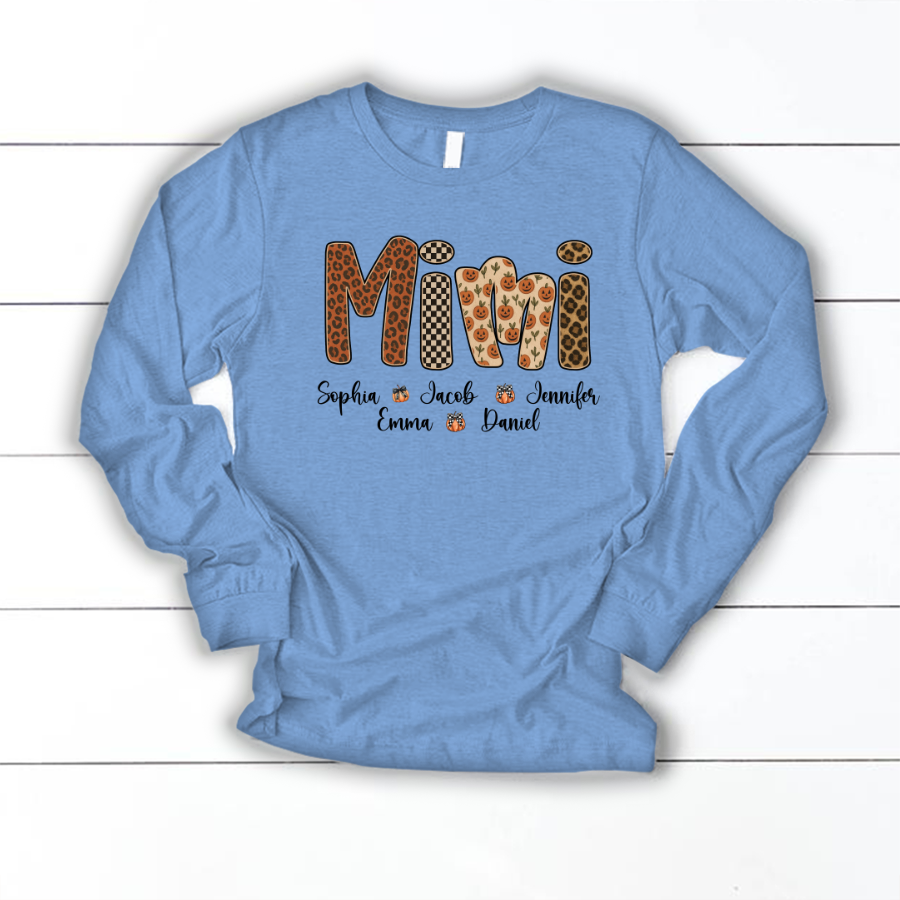 Leopard Pumpkin Mimi Custom Grandma and Grankids Name Shirt