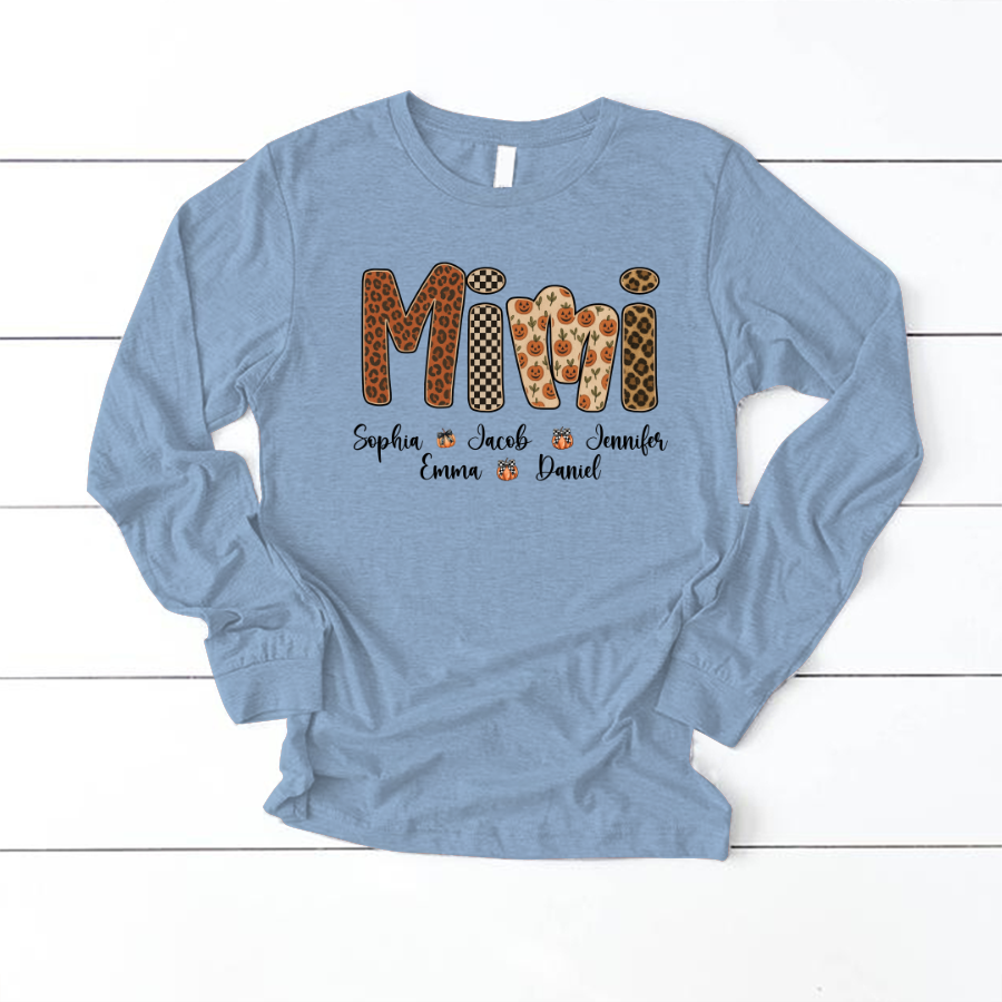 Leopard Pumpkin Mimi Custom Grandma and Grankids Name Shirt