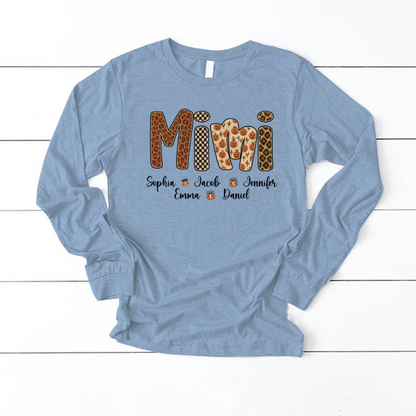 Leopard Pumpkin Mimi Custom Grandma and Grankids Name Shirt