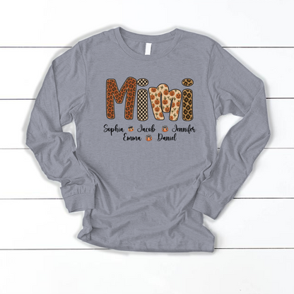 Leopard Pumpkin Mimi Custom Grandma and Grankids Name Shirt