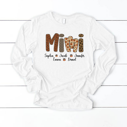 Leopard Pumpkin Mimi Custom Grandma and Grankids Name Shirt
