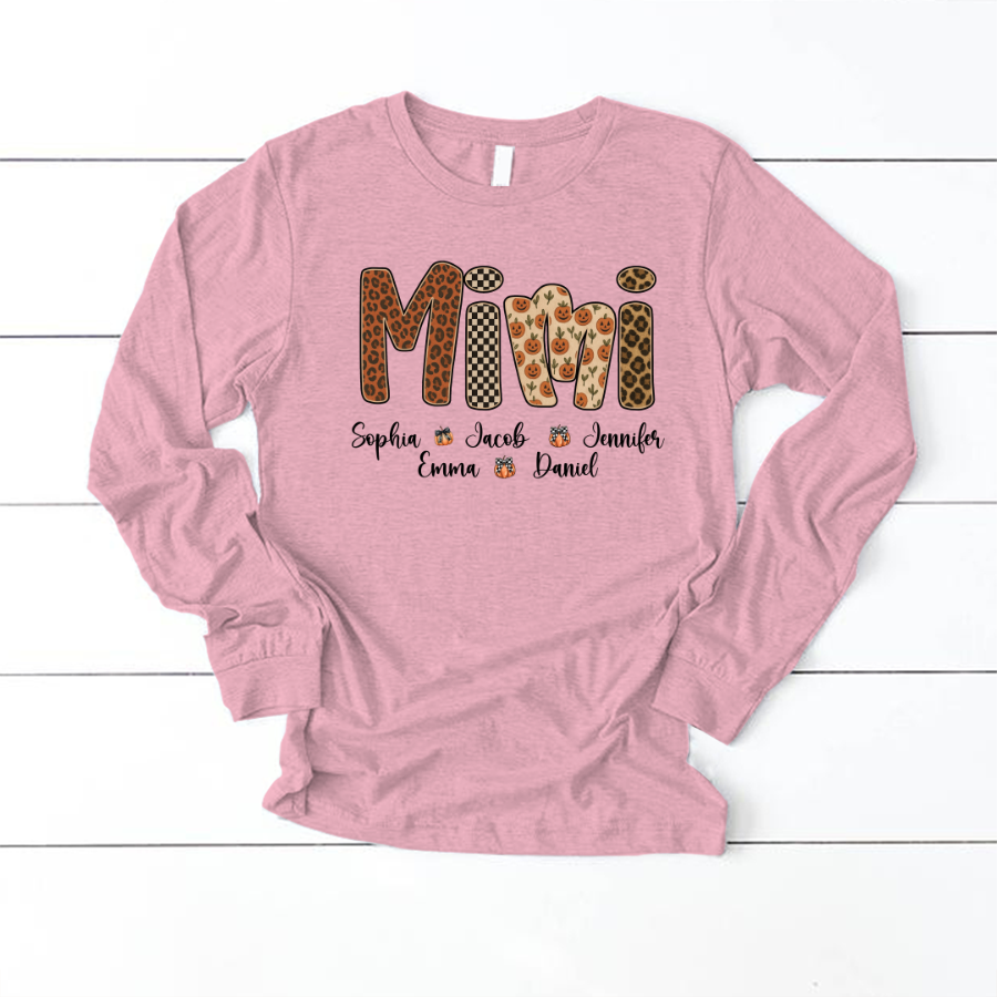 Leopard Pumpkin Mimi Custom Grandma and Grankids Name Shirt