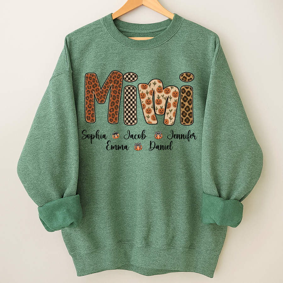 Leopard Pumpkin Mimi Custom Grandma and Grankids Name Shirt