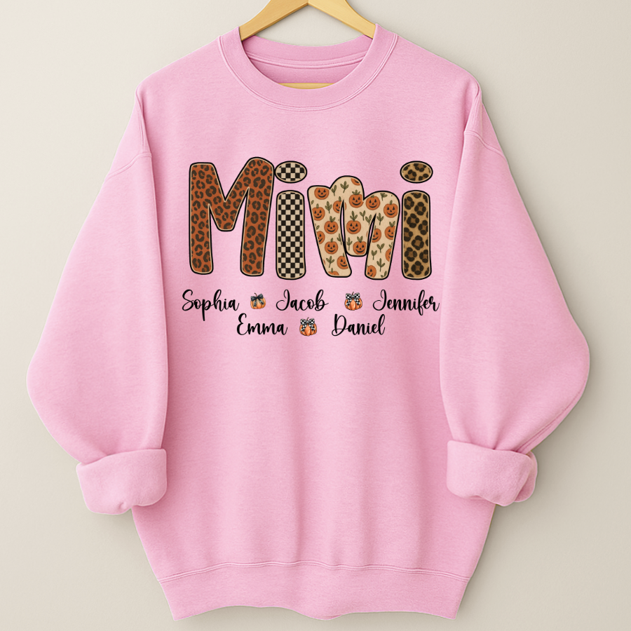 Leopard Pumpkin Mimi Custom Grandma and Grankids Name Shirt