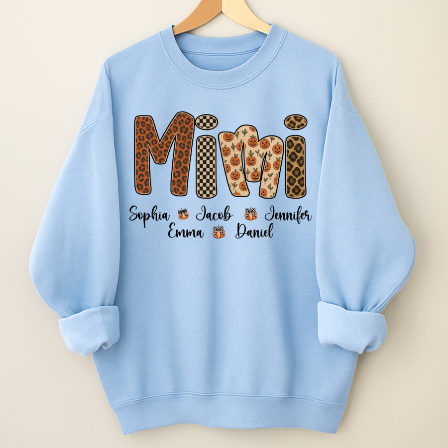 Leopard Pumpkin Mimi Custom Grandma and Grankids Name Shirt