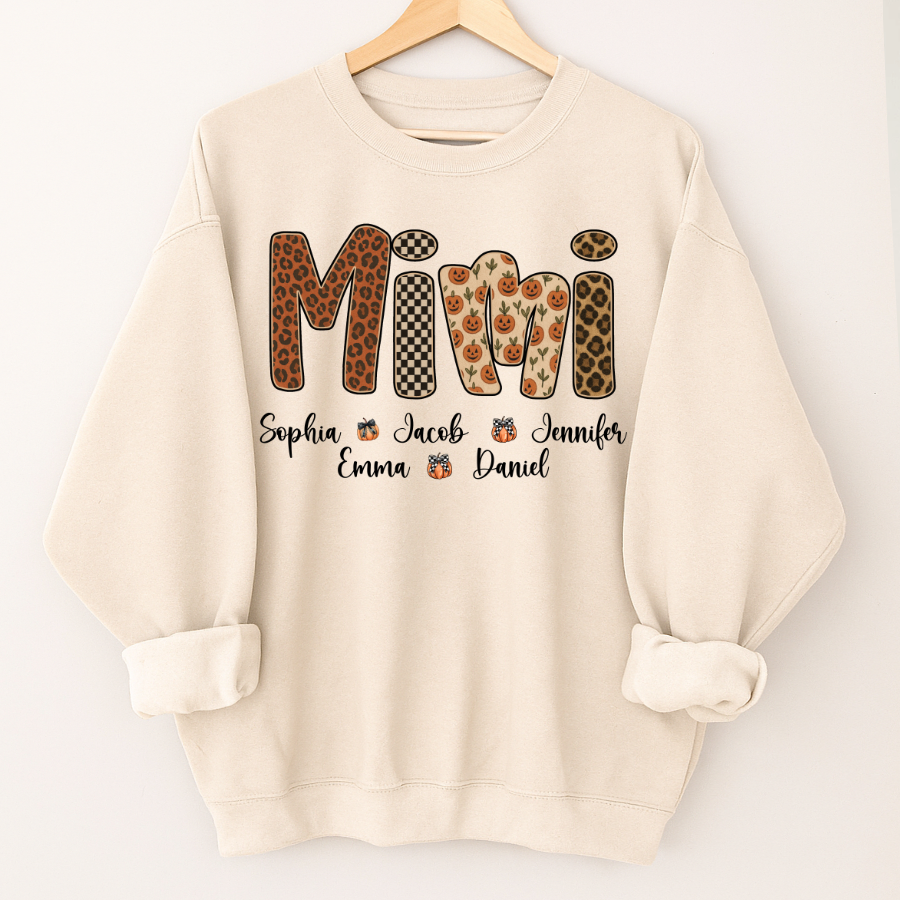 Leopard Pumpkin Mimi Custom Grandma and Grankids Name Shirt