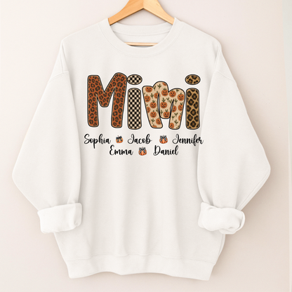 Leopard Pumpkin Mimi Custom Grandma and Grankids Name Shirt