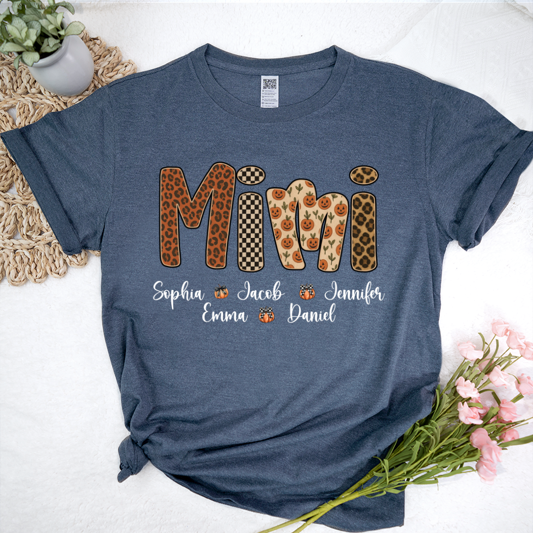 Leopard Pumpkin Mimi Custom Grandma and Grankids Name Shirt