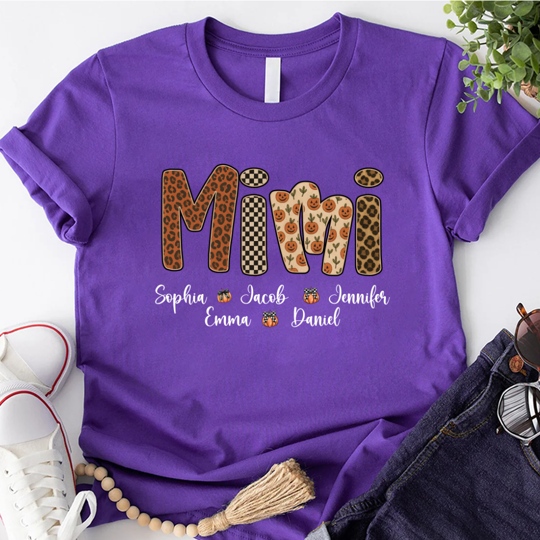Leopard Pumpkin Mimi Custom Grandma and Grankids Name Shirt