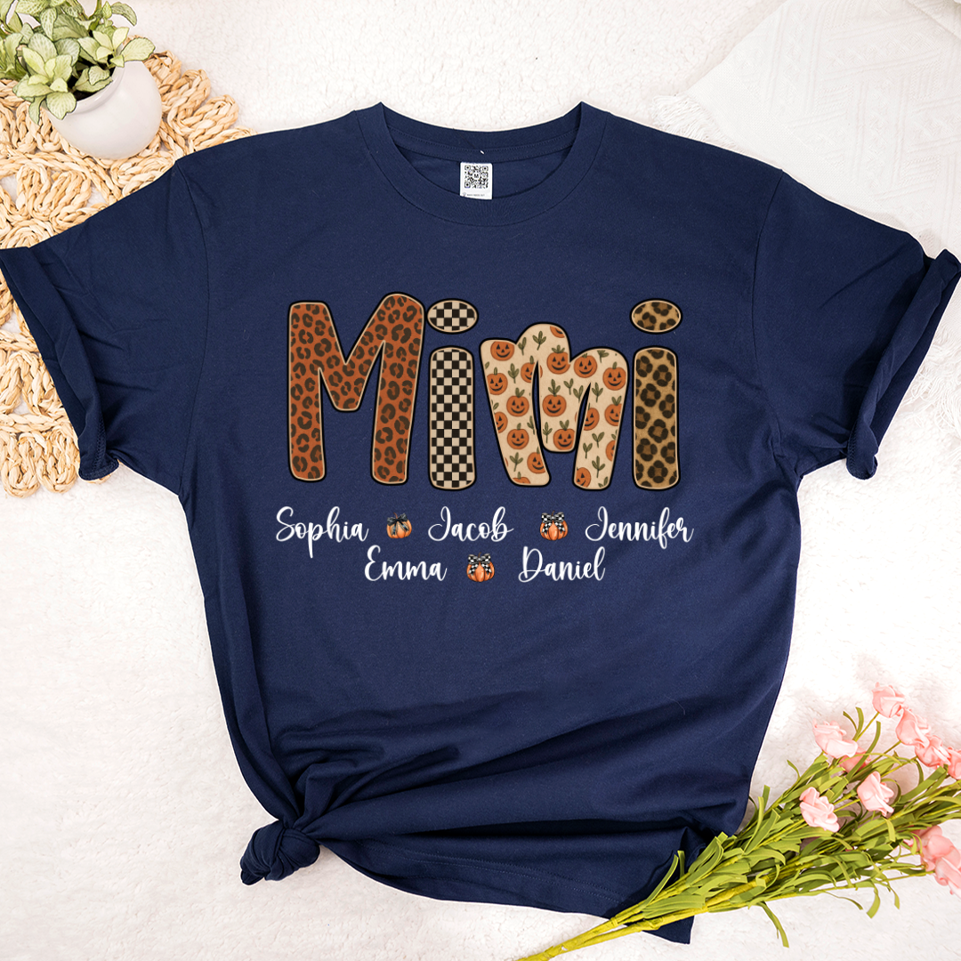 Leopard Pumpkin Mimi Custom Grandma and Grankids Name Shirt