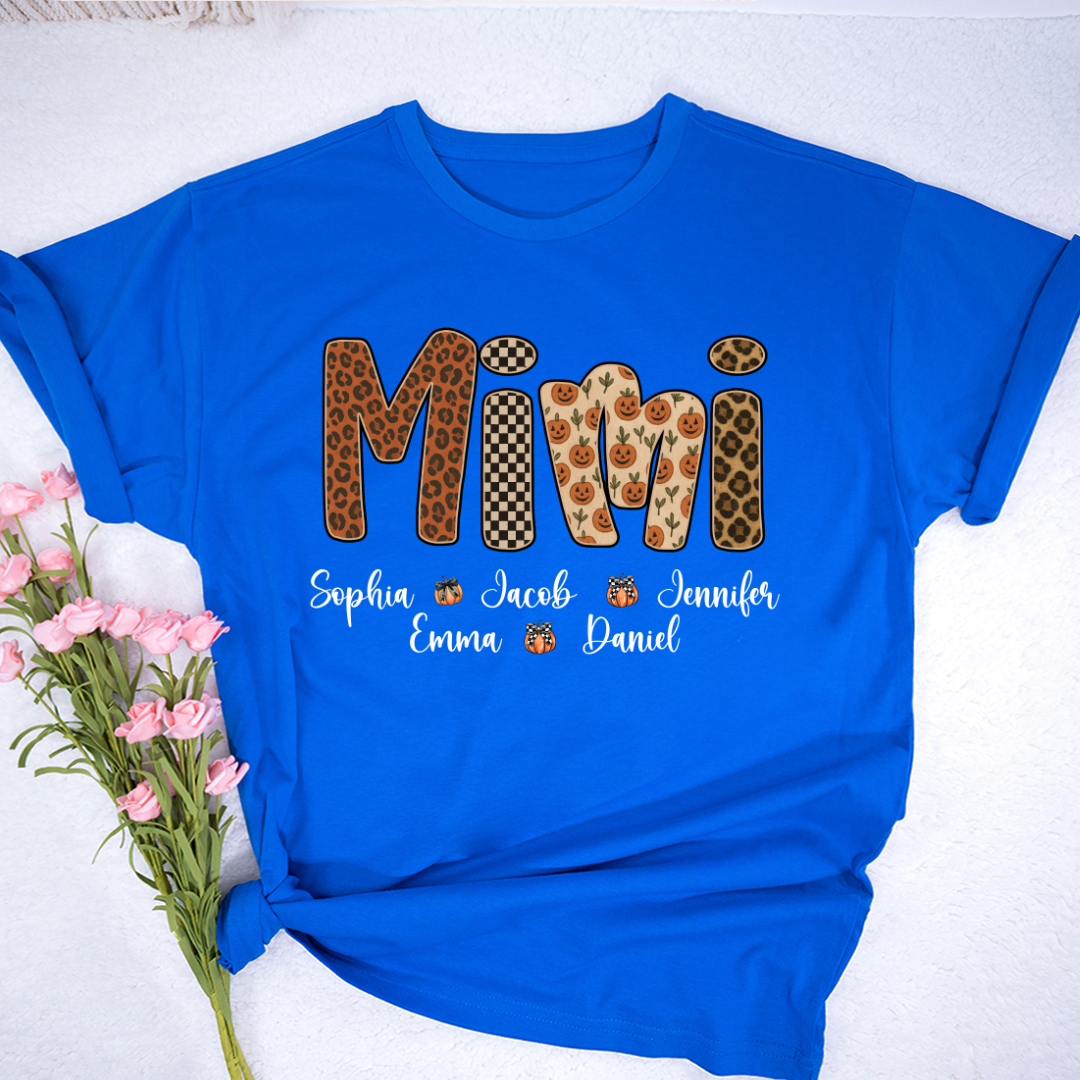 Leopard Pumpkin Mimi Custom Grandma and Grankids Name Shirt