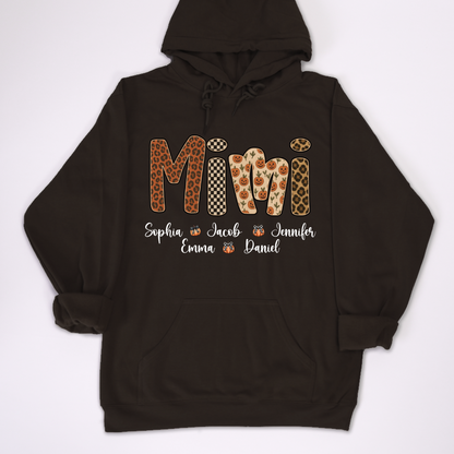 Leopard Pumpkin Mimi Custom Grandma and Grankids Name Shirt